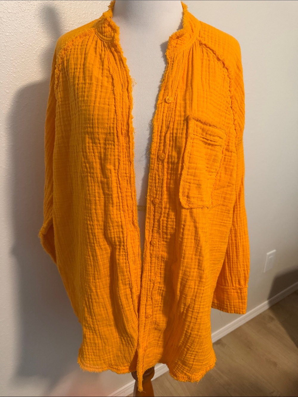 Women's Bright Orange Gauze Button-Down Shirt